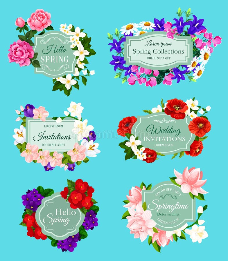 La primavera del vector florece los ramos que se casan invitaciones stock de ilustración La primavera del vector florece los ramos que se casan invitaciones stock de ilustración