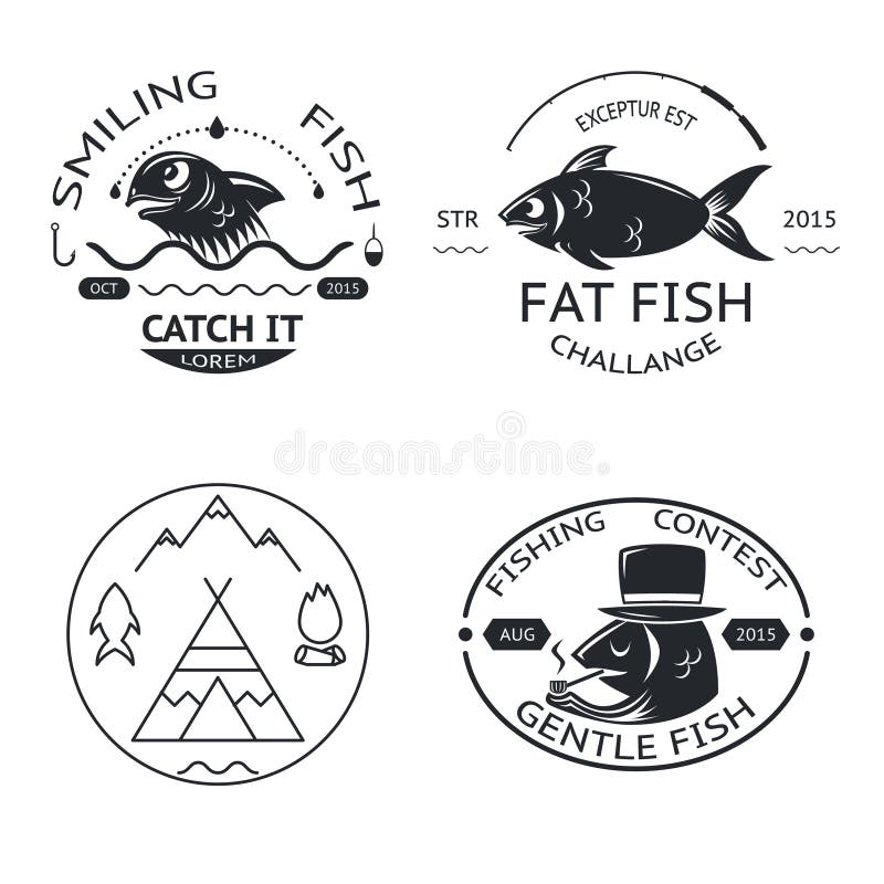 La pêche symbolise des icônes de logos d'éléments de labels réglées illustration stock La pêche symbolise des icônes de logos d'éléments de labels réglées illustration stock