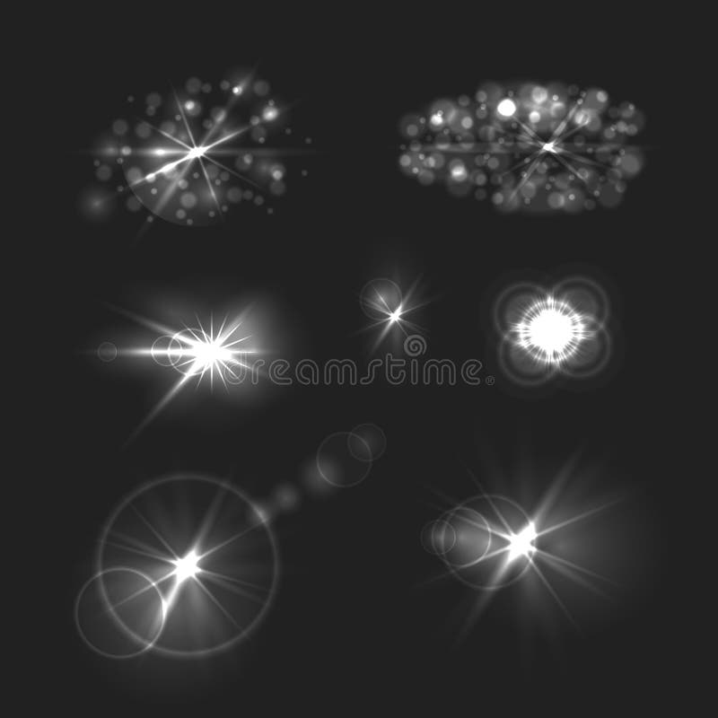 La raccolta dei punti luminosi di vettore isolata su fondo nero, elementi di progettazione ha messo, effetti della luce royalty illustrazione gratis La raccolta dei punti luminosi di vettore isolata su fondo nero, elementi di progettazione ha messo, effetti della luce royalty illustrazione gratis