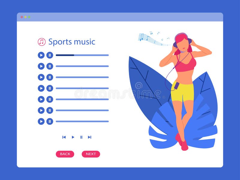 La ragazza della lista musicale radiofonica di Internet ascolta musica in cuffie royalty illustrazione gratis