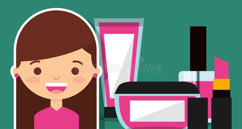 La ragazza sveglia con compone l'insieme del cosmetico illustrazione di stock La ragazza sveglia con compone l'insieme del cosmetico illustrazione di stock
