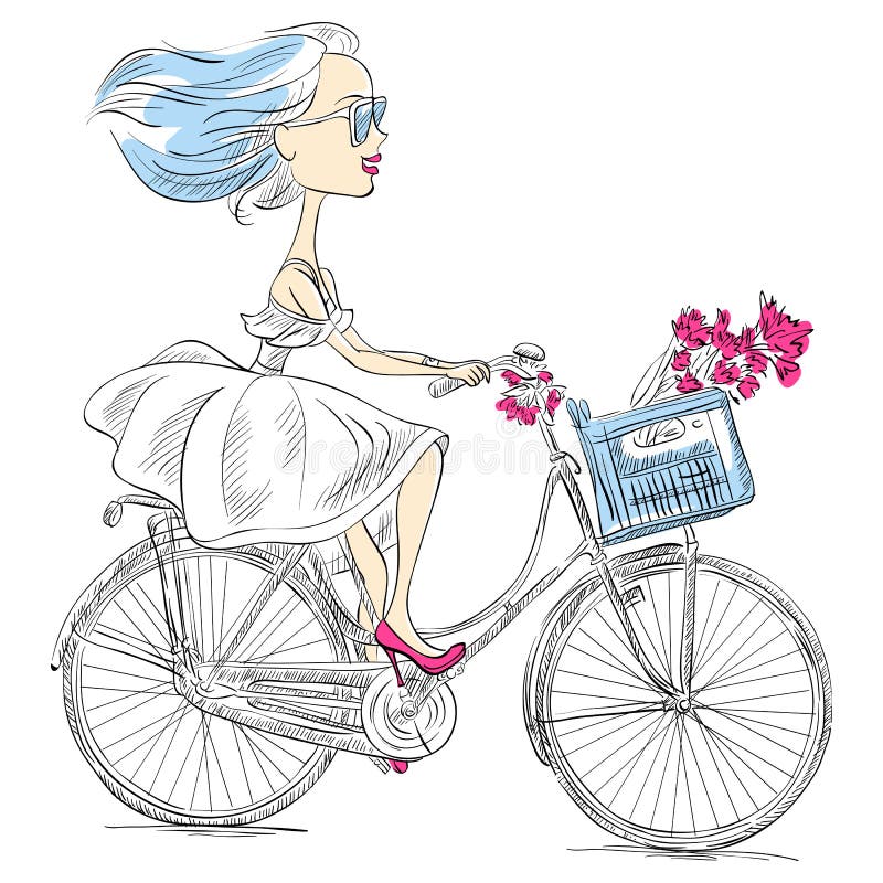 La ragazza sveglia di vettore guida una bicicletta illustrazione vettoriale La ragazza sveglia di vettore guida una bicicletta illustrazione vettoriale