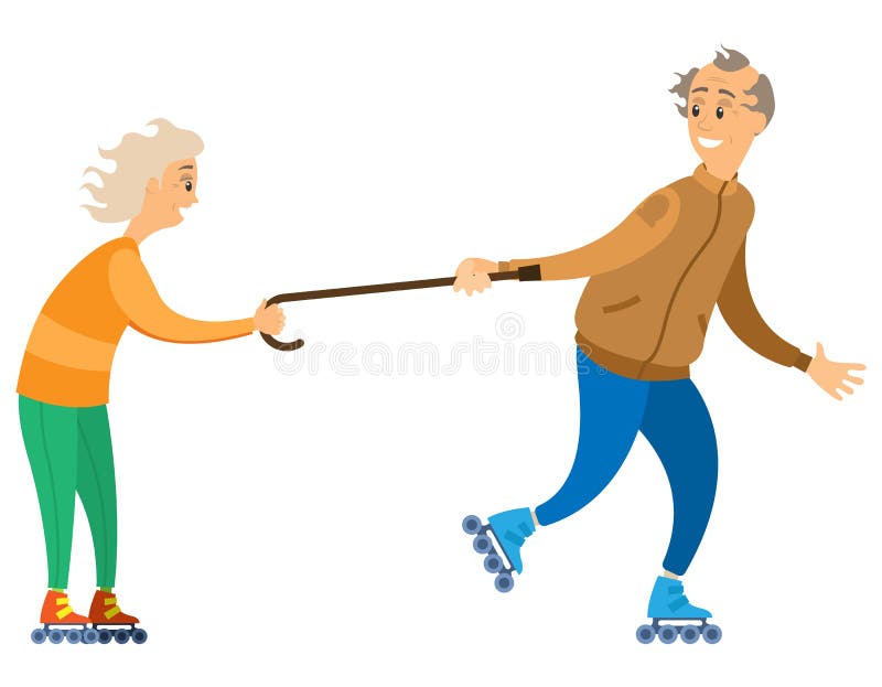 La reconstrucción de los abuelos encendido patina sobre ruedas vector stock de ilustración