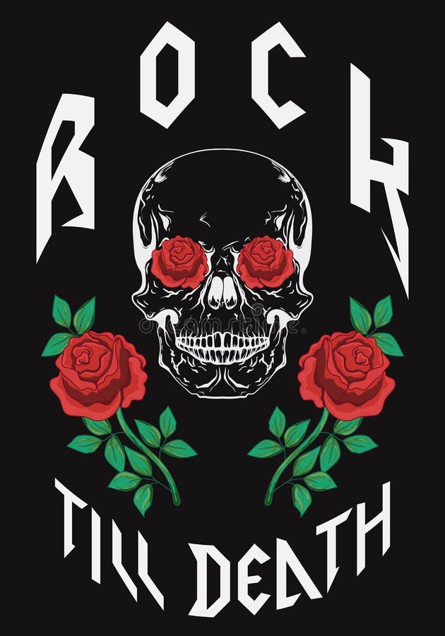 La roccia fino al tipo progettazione di morte di modo con le rose del cranio vector l'illustrazione per la decorazione dell'abito illustrazione di stock La roccia fino al tipo progettazione di morte di modo con le rose del cranio vector l'illustrazione per la decorazione dell'abito illustrazione di stock