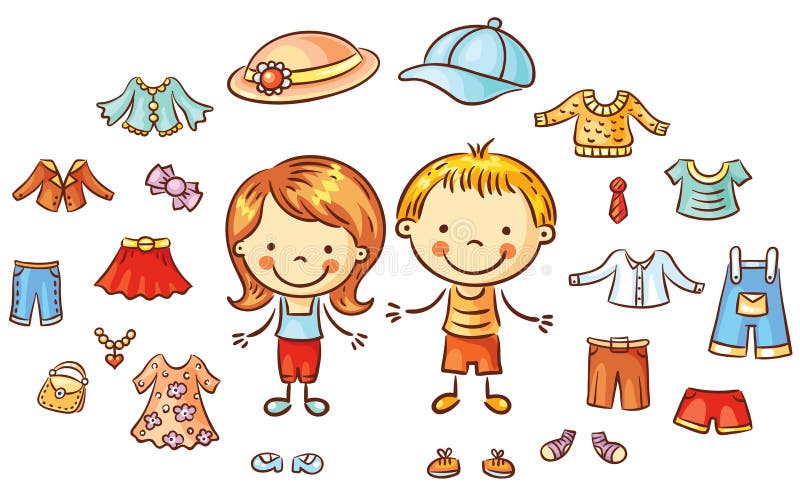 La ropa del verano fijada para un muchacho y una muchacha, artículos se puede poner ilustración del vector La ropa del verano fijada para un muchacho y una muchacha, artículos se puede poner ilustración del vector