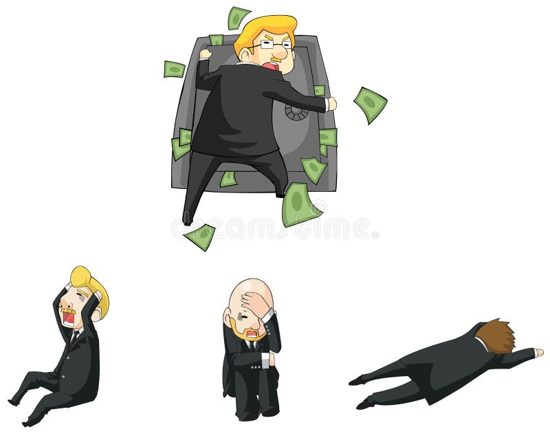 La réaction drôle d'homme d'affaires dans la crise financière se reposent illustration de vecteur La réaction drôle d'homme d'affaires dans la crise financière se reposent illustration de vecteur