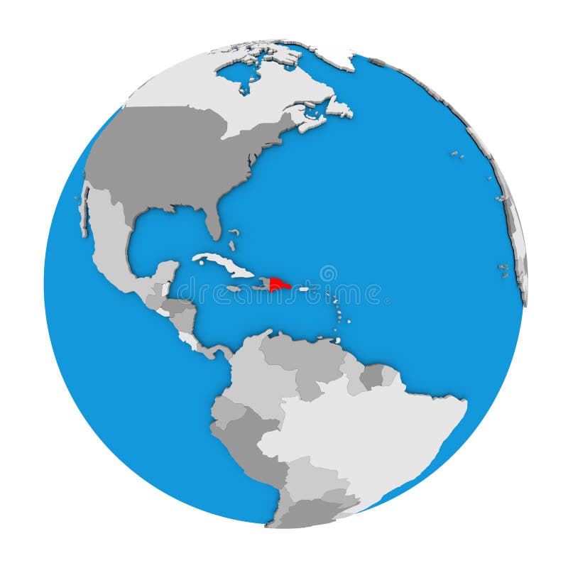 Map of Dominican Republic highlighted in red on globe. 3D illustration isolated on white background. Map of Dominican Republic highlighted in red on globe. 3D illustration isolated on white background.