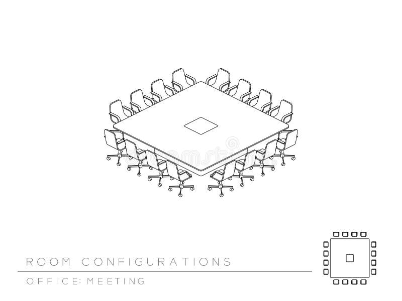 La sala riunioni ha installato lo stile della sala del consiglio del quadrato di conferenza di configurazione della disposizione, royalty illustrazione gratis La sala riunioni ha installato lo stile della sala del consiglio del quadrato di conferenza di configurazione della disposizione, royalty illustrazione gratis