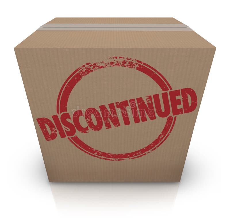 Discontinued word stamped on a cardboard box to illustrate a cancelled product that is out of stock at a store or warehouse. Discontinued word stamped on a cardboard box to illustrate a cancelled product that is out of stock at a store or warehouse
