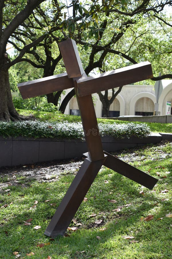 Joel Shapiro`s untitled sculpture at Lillie and Hugh Roy Cullen Sculpture Garden in Houston, Texas USA. Joel Shapiro`s untitled sculpture at Lillie and Hugh Roy Cullen Sculpture Garden in Houston, Texas USA