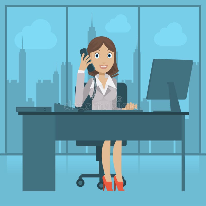 La secretaria de la muchacha habla por el teléfono libre illustration La secretaria de la muchacha habla por el teléfono libre illustration