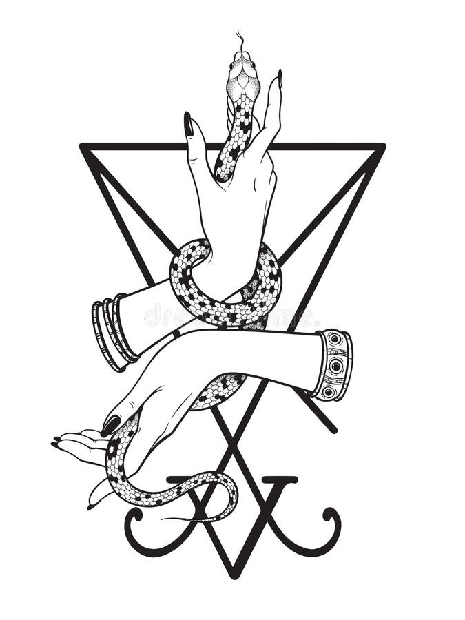 La serpiente en femenino entrega el sigil de la línea arte de Lucifer y del trabajo del punto Impresión elegante del velo del tat libre illustration La serpiente en femenino entrega el sigil de la línea arte de Lucifer y del trabajo del punto Impresión elegante del velo del tat libre illustration