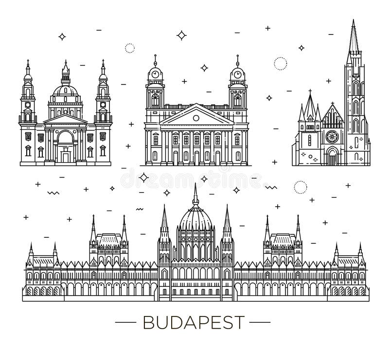 La señal húngara del viaje de edificios históricos enrarece la línea sistema del icono