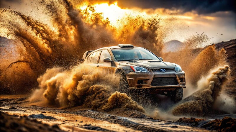 La sfida di OffRoad scatena un'auto per radunarsi su Power A Muddy royalty illustrazione gratis