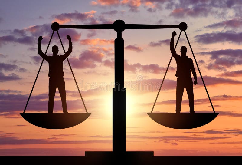 La silhouette de deux hommes sont égale à la position sur les échelles de la justice illustration stock La silhouette de deux hommes sont égale à la position sur les échelles de la justice illustration stock