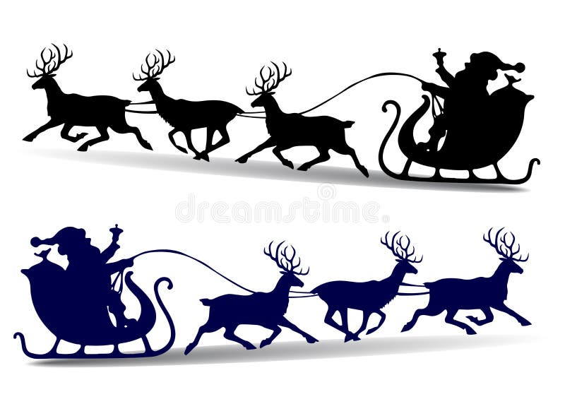 La silhouette de Noël de Santa Claus monte dans un traîneau sur les cerfs communs, c illustration de vecteur La silhouette de Noël de Santa Claus monte dans un traîneau sur les cerfs communs, c illustration de vecteur
