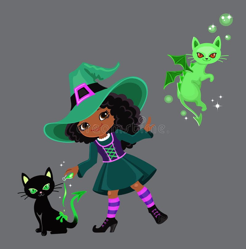 La Sorciere Mignonne Transforme Un Chat Noir En Dragon Illustration De Vecteur Illustration Du Costume Dans La Sorciere Mignonne Transforme Un Chat Noir En Dragon Illustration De Vecteur Illustration Du Costume Dans