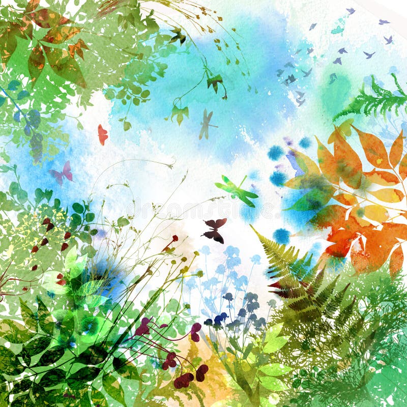 La source et l'été floraux conçoivent, peinture d'aquarelle illustration stock La source et l'été floraux conçoivent, peinture d'aquarelle illustration stock