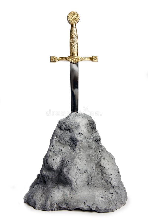 La spada nella pietra su bianco
