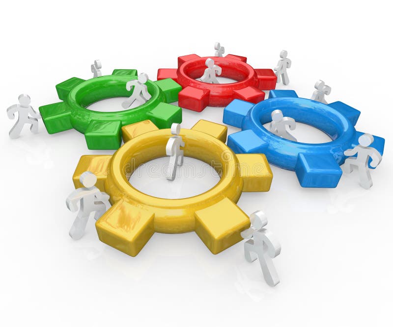 La squadra di gente spinge insieme il successo degli attrezzi illustrazione vettoriale La squadra di gente spinge insieme il successo degli attrezzi illustrazione vettoriale