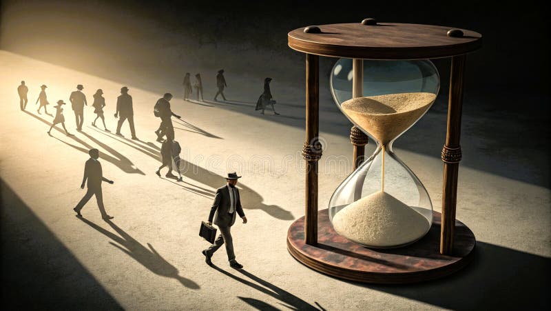 La stagnazione economica le sabbie antiquate si aggirano sulla clessidra di legno e si moltiplicano illustrazione vettoriale