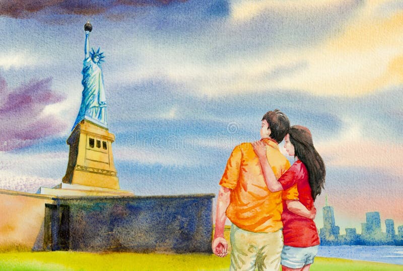 La statue de la liberté, peinture d'aquarelle illustration stock La statue de la liberté, peinture d'aquarelle illustration stock