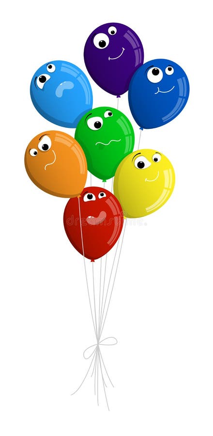 La strana terra dei palloncini felici si erge insieme nel cielo. vettoriale di colore isolato sullo sfondo del bianco royalty illustrazione gratis