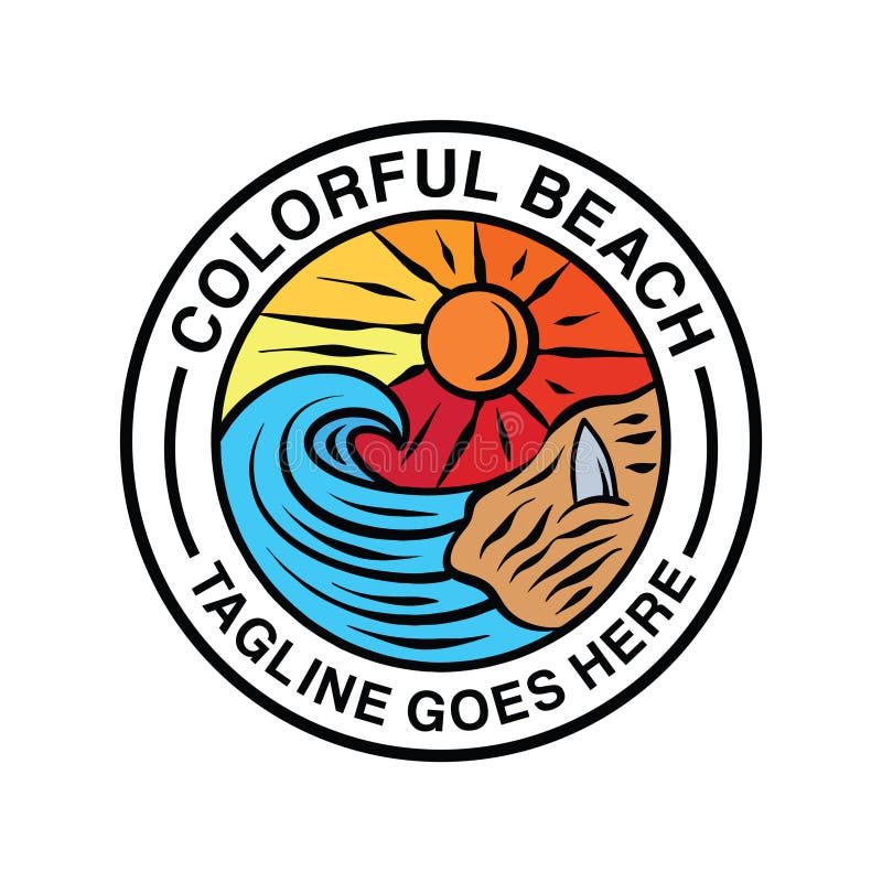 La symphonie colorée du bord de mer et le logo d'une plage animée illustration de vecteur
