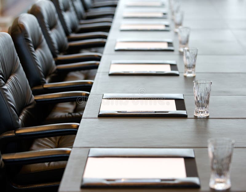 The boardroom table is set for the Annual General Meeting. The boardroom table is set for the Annual General Meeting