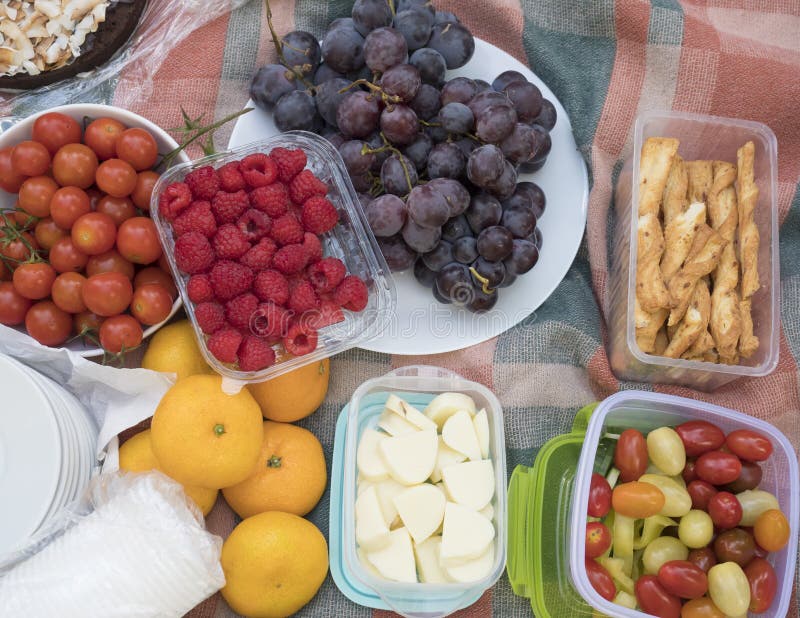 La table de pique-nique, nourriture a servi dehors sur le tissu de pique-nique de tissu Fermez-vous, vue sup?rieure Légumes frais images stock La table de pique-nique, nourriture a servi dehors sur le tissu de pique-nique de tissu Fermez-vous, vue sup?rieure Légumes frais images stock