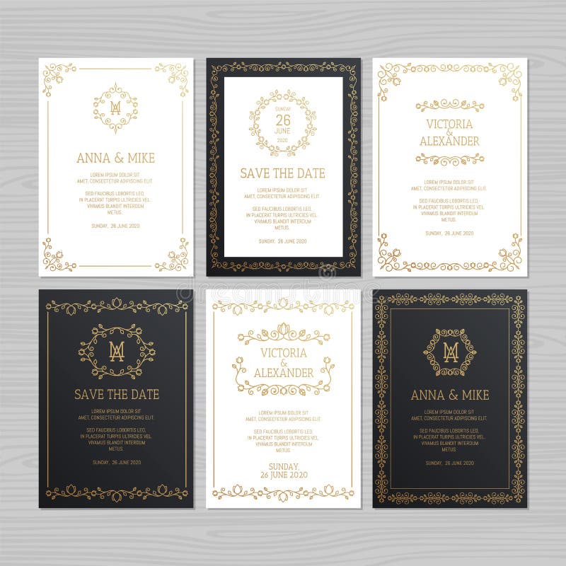La tarjeta de lujo de la invitación o de felicitación de la boda fijó con el ornam floral stock de ilustración La tarjeta de lujo de la invitación o de felicitación de la boda fijó con el ornam floral stock de ilustración