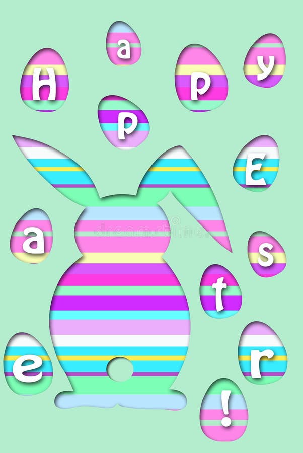La tarjeta de pascua con el conejo rayado colorido y los huevos forman ilustración del vector La tarjeta de pascua con el conejo rayado colorido y los huevos forman ilustración del vector