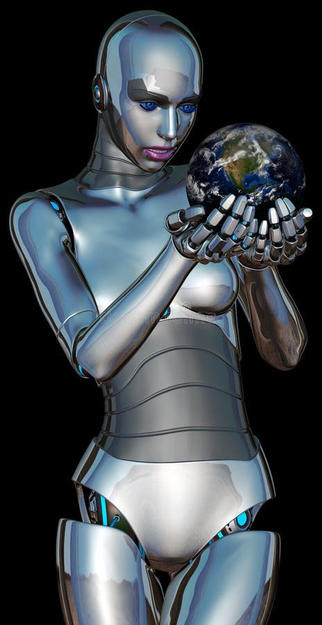 La terre de planète de cyborg de robot de femme