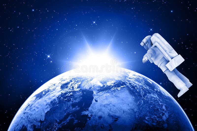 La terre et astronaute bleus de planète illustration de vecteur La terre et astronaute bleus de planète illustration de vecteur