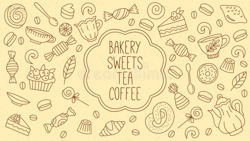 La tienda del coffe del té de los dulces de la panadería garabatea el sistema del vector libre illustration La tienda del coffe del té de los dulces de la panadería garabatea el sistema del vector libre illustration