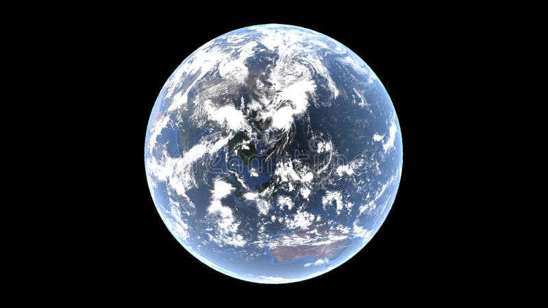 La tierra y las nubes sobre él giran a diversas velocidades, globo aislado en el fondo transparente, 3d representación, elementos