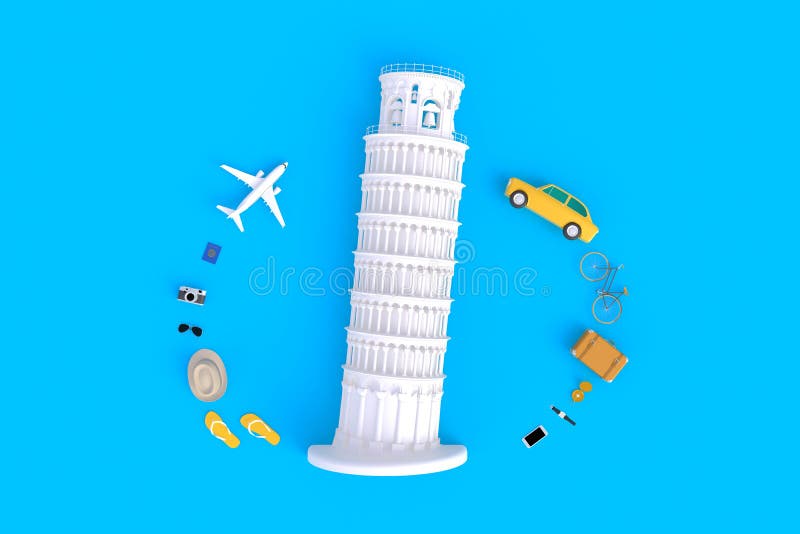 La torre inclinada de Pisa, Italia, Europa, arquitectura italiana, vista superior de los accesorios del viajero resume el fondo a stock de ilustración La torre inclinada de Pisa, Italia, Europa, arquitectura italiana, vista superior de los accesorios del viajero resume el fondo a stock de ilustración