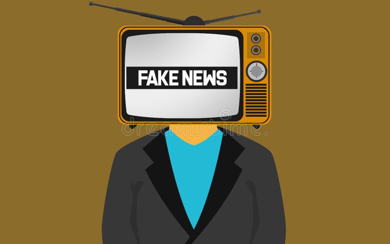 La TV sulla testa di un uomo con notizie false. La TV sulla testa di un uomo con una falsa parola d'informazione, il rendering 3D