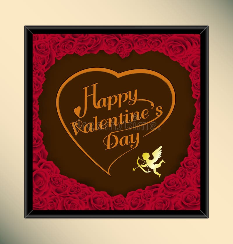 La typographie heureuse de Saint Valentin sur le style de vintage de texture de fond de chocolat avec a monté dans le cadre illustration de vecteur La typographie heureuse de Saint Valentin sur le style de vintage de texture de fond de chocolat avec a monté dans le cadre illustration de vecteur