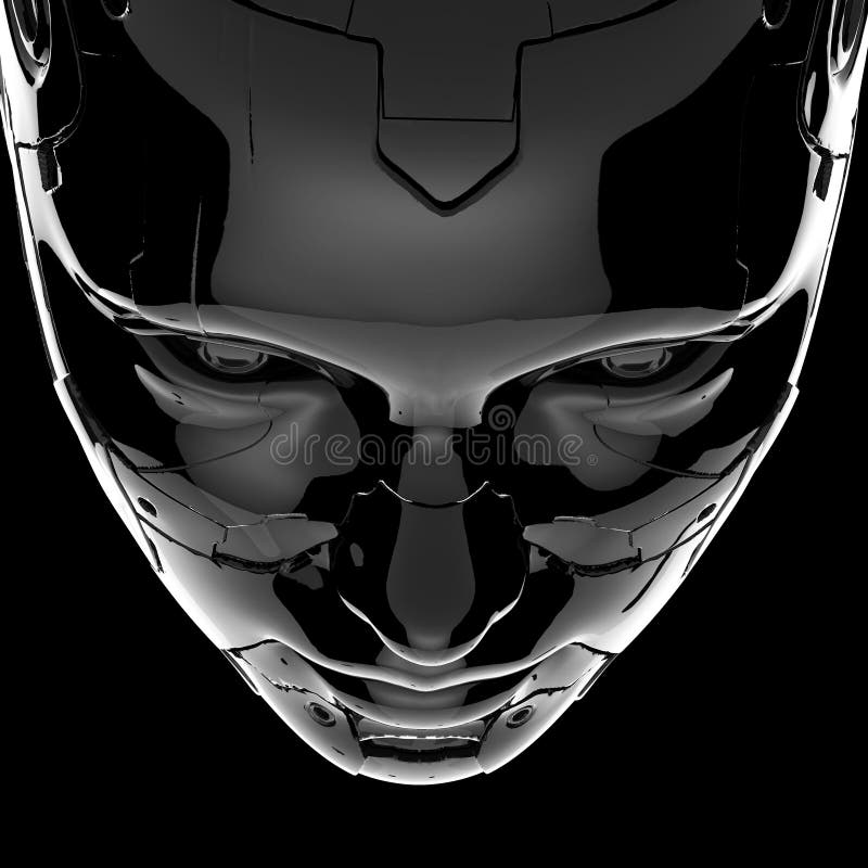 La tête d'un cyborg sur un fond noir
