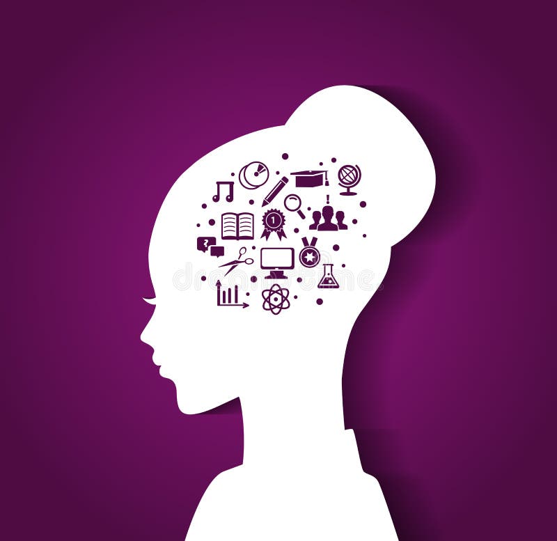 La tête de la femme avec des icônes d'éducation illustration de vecteur