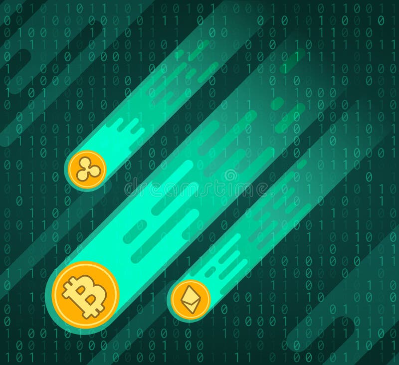 La valuta della cripta di riflesso di bitcoin è caduta in una matrice di computer in stile piatto diminuisce la valuta digitale. b illustrazione di stock