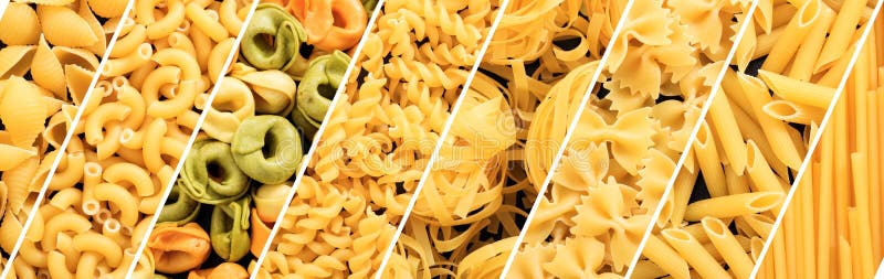 La varia pasta cruda modella il collage fotografie stock La varia pasta cruda modella il collage fotografie stock