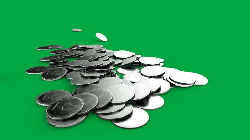 La vidéo 4K avec la chute invente la crypto devise Ethereum d'isolement sur le fond vert de chromakey Argent virtuel d'Internet illustration libre de droits