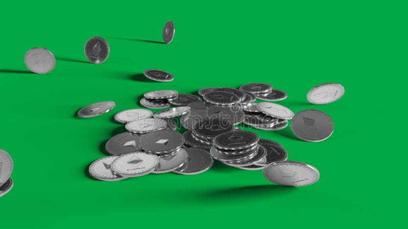 La vidéo 4K avec la chute invente la crypto devise Ethereum d'isolement sur le fond vert de chromakey Argent virtuel d'Internet illustration de vecteur