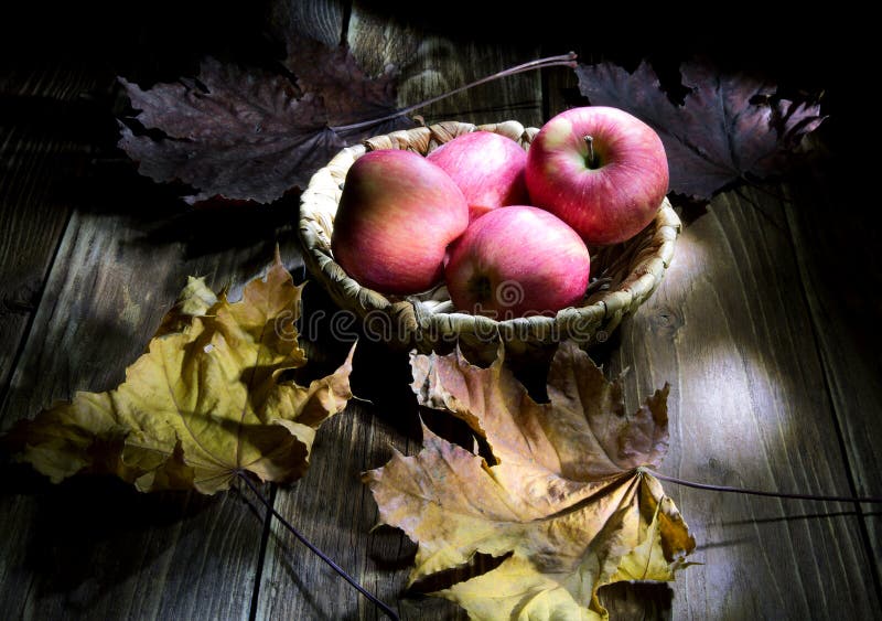 La vie toujours avec des pommes et des feuilles photographie stock La vie toujours avec des pommes et des feuilles photographie stock