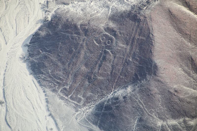 La vista aerea di Nazca allinea - il geoglyph dell'astronauta, Perù