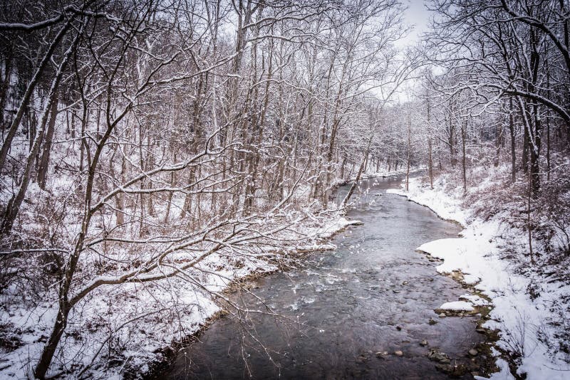 Winter view of Gunpowder Falls in rural Baltimore County, Maryland. Winter view of Gunpowder Falls in rural Baltimore County, Maryland