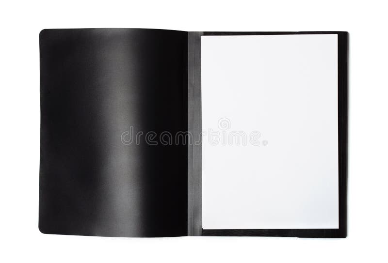 La vista frontale della cartella di archivio aperto con carta in bianco riveste fotografia stock La vista frontale della cartella di archivio aperto con carta in bianco riveste fotografia stock