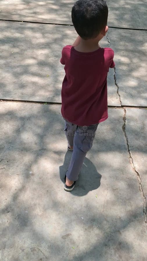 La vista trasera de un niño asiático está caminando solo por el sendero del parque metrajes